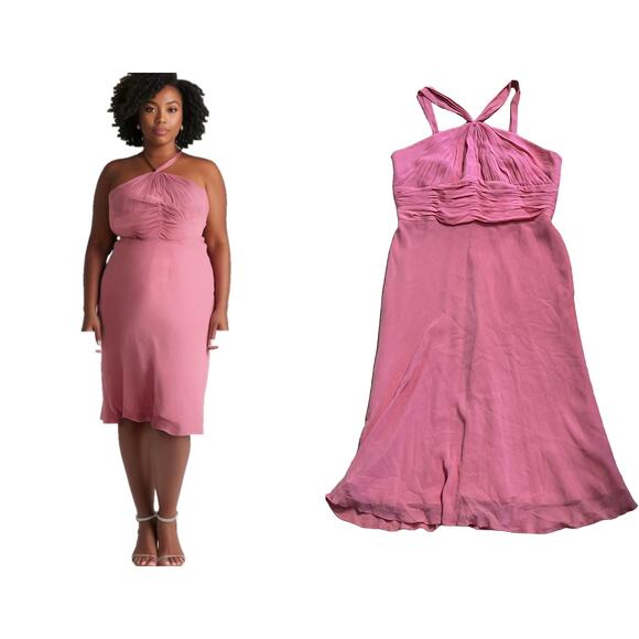 Vintage Y2K Anne Klein Plus Size 16 Silk Halter Dress Soft Powder Pink Ruched - Picture 1 of 11